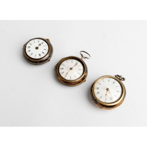 234 - A SILVER AND TOROISESHELL PAIR CASED VERGE WATCH. Signed H.Spiers, London, No 8882, silver outer cas... 