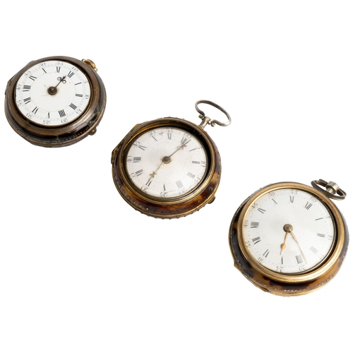 234 - A SILVER AND TOROISESHELL PAIR CASED VERGE WATCH. Signed H.Spiers, London, No 8882, silver outer cas... 