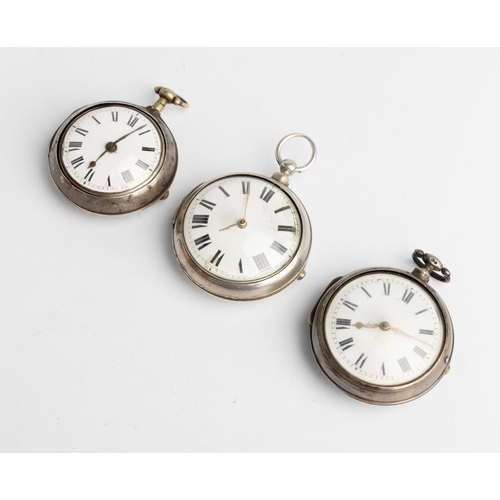 235 - THREE SILVER PAIR CASED VERGE WATCHES. 1st signed Legrave, London, No 348, dust cap, cases plain, Lo... 