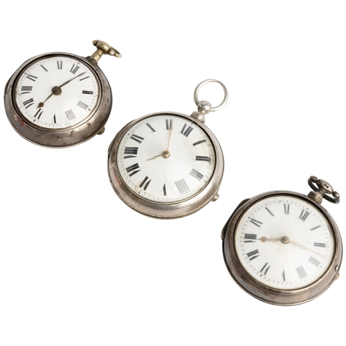 235 - THREE SILVER PAIR CASED VERGE WATCHES. 1st signed Legrave, London, No 348, dust cap, cases plain, Lo... 