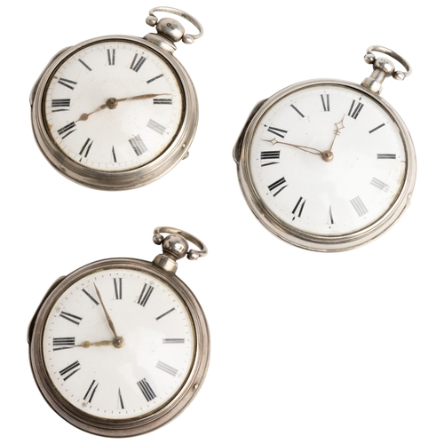 238 - THREE SILVER PAIR CASED VERGE WATCHES. 1st signed Bannister, London, No 35722, both cases plain, Lon... 