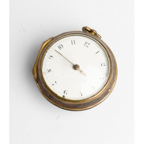 241 - A GILT METAL AND UNDERPAINTED HORN VERGE WATCH. Signed Jho Kirton London. Egyptian pillars, white en... 