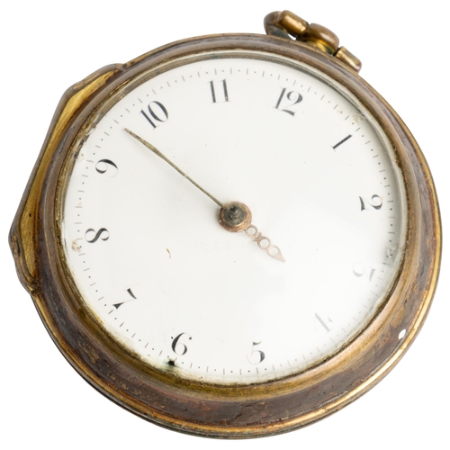 241 - A GILT METAL AND UNDERPAINTED HORN VERGE WATCH. Signed Jho Kirton London. Egyptian pillars, white en... 