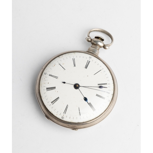 242 - A WHITE METAL CENTRE SECONDS LEVER WATCH FOR THE CHINESE MARKET. White enamel dial, movement fully e... 