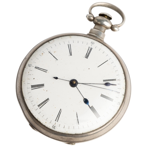 242 - A WHITE METAL CENTRE SECONDS LEVER WATCH FOR THE CHINESE MARKET. White enamel dial, movement fully e... 