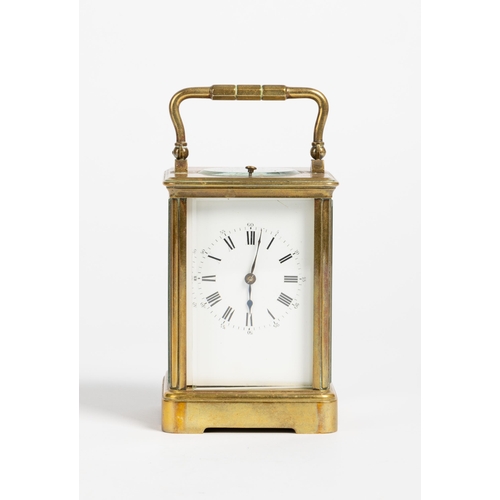 163 - A CARRIAGE CLOCK White enamel dial, lever platform, repeating movement numbered 22521, in a corniche... 