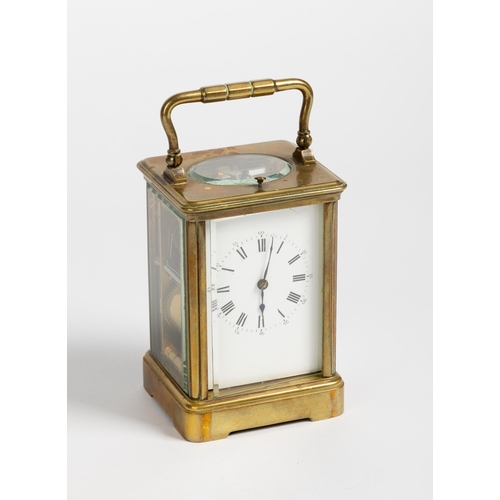 163 - A CARRIAGE CLOCK White enamel dial, lever platform, repeating movement numbered 22521, in a corniche... 