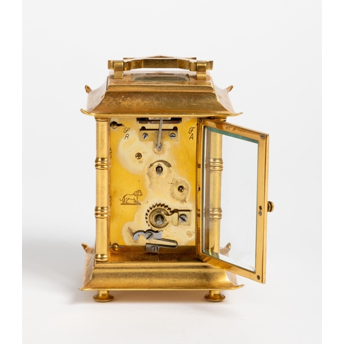 164 - A CARRIAGE TIMEPIECE IN ORIENTAL TASTE, movement with the lion stamp of Duverdry and Bloquel, dial m... 