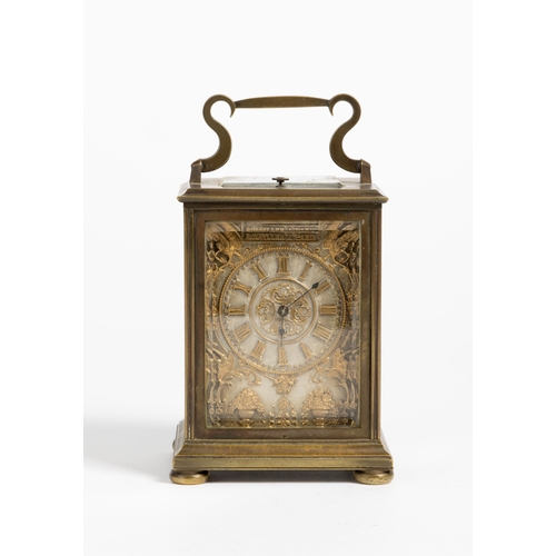 166 - AN EARLY CARRIAGE CLOCK stamped Bolviller a Paris, Chaffcutter escapement, silvered and gilt embosse... 