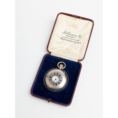 253 - A SILVER HALF HUNTING CASED KEYLESS LEVEL WATCH. Signed J.W.Benson, Ludgate Hill, London, No.11961,T... 