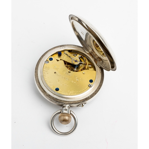 253 - A SILVER HALF HUNTING CASED KEYLESS LEVEL WATCH. Signed J.W.Benson, Ludgate Hill, London, No.11961,T... 