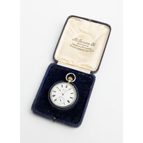 254 - A SILVER KEYLESS LEVER WATCH. Signed J.W.Benson, Ludgate Hill, London, No.577866. The Bank Watch. Be... 