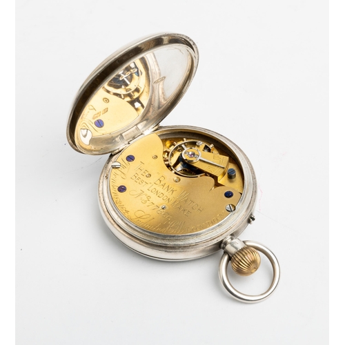 254 - A SILVER KEYLESS LEVER WATCH. Signed J.W.Benson, Ludgate Hill, London, No.577866. The Bank Watch. Be... 