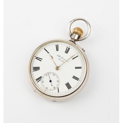 255 - A SILVER ALARM VERGE WATCH. White enamel dial signed Robert, concentric alarm setting hand, the bell... 