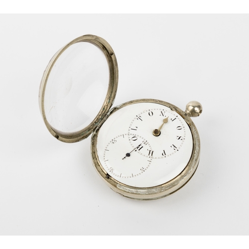 258 - A SILVER VERGE WATCH WITH ECCENTRIC DIAL. Signed G. Booth, London, No 13012, chapters spelling Josep... 