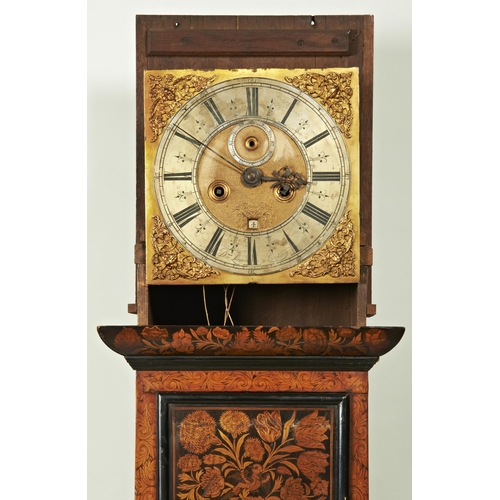 175 - A LATE 17TH CENTURY WALNUT MARQUETRY CLOCK 11 inch dial signed Dan Lecount, London on the silvered c... 