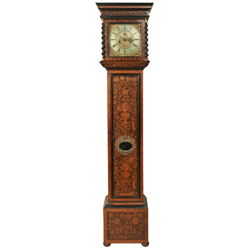 175 - A LATE 17TH CENTURY WALNUT MARQUETRY CLOCK 11 inch dial signed Dan Lecount, London on the silvered c... 