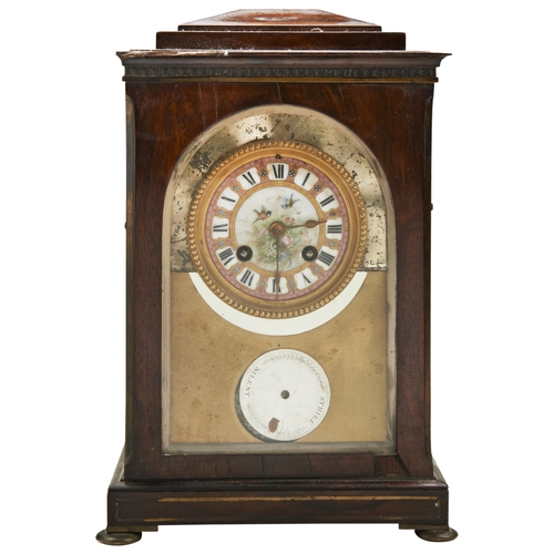 185 - A WILLIAM IV ROSEWOOD CLOCK CASE with brass inlay, chamfer top, on bun feet, now fitted with a strik... 