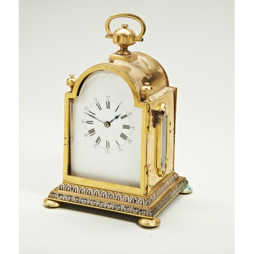 192 - AN AUSTRIAN CARRIAGE CLOCK white enamel dial =, now fitted with a French striking movement, in break... 