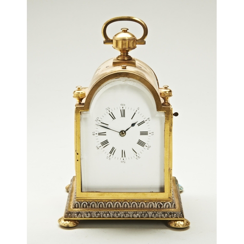 192 - AN AUSTRIAN CARRIAGE CLOCK white enamel dial =, now fitted with a French striking movement, in break... 