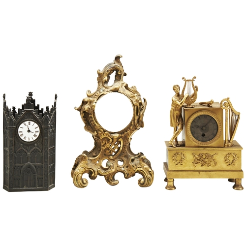 194 - A FRENCH ORMOLU MANTEL TIMEPIECE now fitted with a cylinder platform, in a plinth case flanked by a ... 