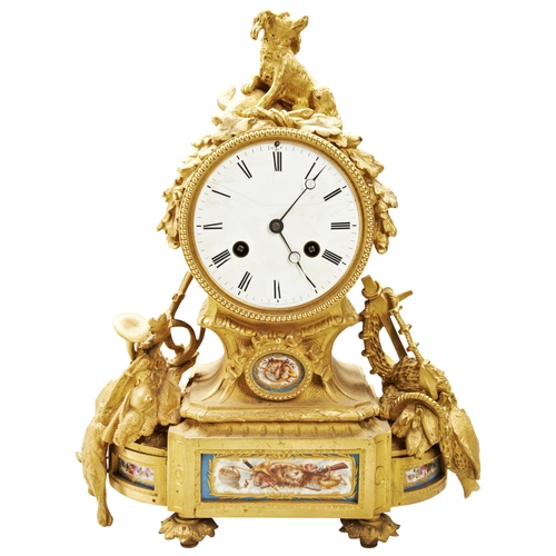 195 - A FRENCH PORCELAIN MOUNTED ORMULU MANTEL CLOCK Signed A. Brocot & Delettrez Paris, 10295; white ... 