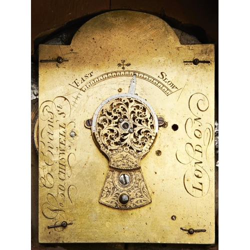 199 - A MAHOGANY SEDAN TYPE TIMEPIECE, verge movement Signed C. Evans, No.50 Chiswell St, London in break ... 