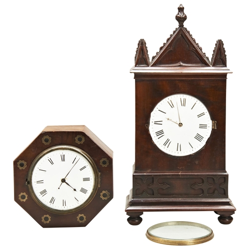 199 - A MAHOGANY SEDAN TYPE TIMEPIECE, verge movement Signed C. Evans, No.50 Chiswell St, London in break ... 