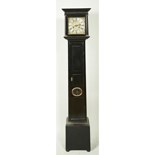 208 - AN INTERESTING LATE 17TH CENTURY EBONISED 8 DAY LONGCASE CLOCK Unsigned 10 inch dial, small date ape... 