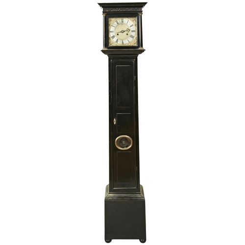 208 - AN INTERESTING LATE 17TH CENTURY EBONISED 8 DAY LONGCASE CLOCK Unsigned 10 inch dial, small date ape... 