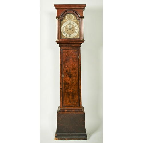 211 - AN 8 DAY WALNUT LONGCASE CLOCK, 12 inch brass dial signed Tillian Rudd, Warminster on the silvered c... 