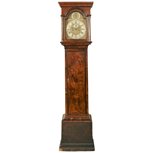 211 - AN 8 DAY WALNUT LONGCASE CLOCK, 12 inch brass dial signed Tillian Rudd, Warminster on the silvered c... 