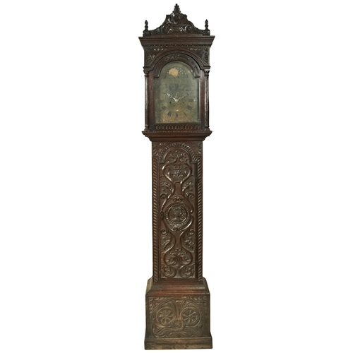 213 - AN 8 DAY CARVED OAK LONGCASE CLOCK WITH MOONPHASE 12inch silvered dial signed John Hay, Newton Loe, ... 