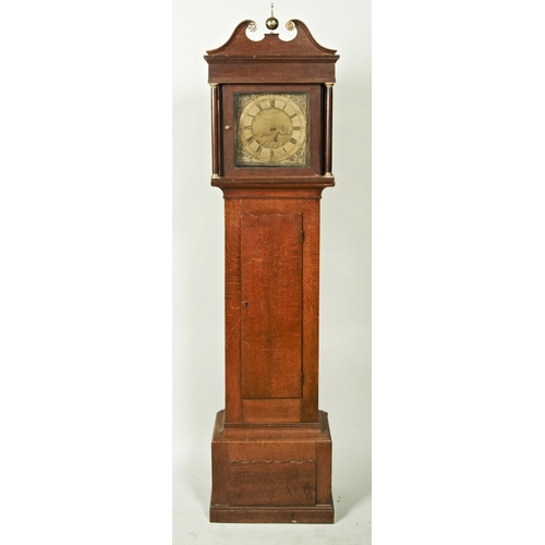 216 - AN OAK 30 HOUR LONGCASE CLOCK 11 inch brass dial signed John Miles, Stroud on the chapter ring; cent... 