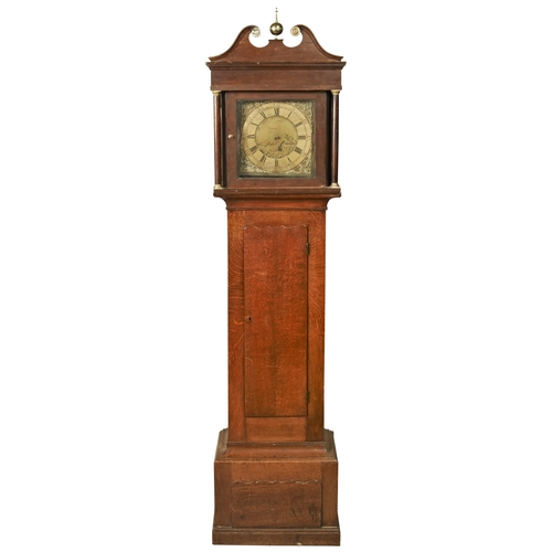 216 - AN OAK 30 HOUR LONGCASE CLOCK 11 inch brass dial signed John Miles, Stroud on the chapter ring; cent... 