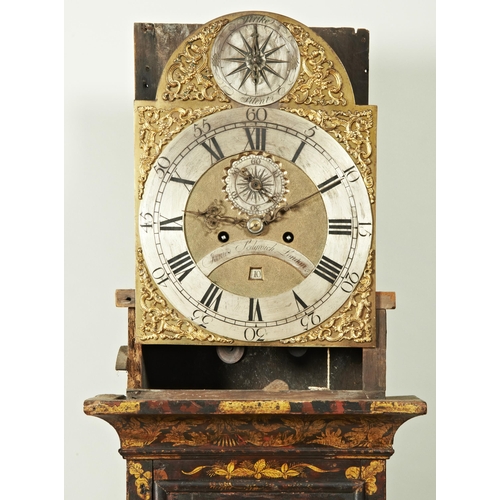 217 - AN 8 DAY JAPANNED LONGCASE CLOCK 12 inch dial signed James Sedgwick, London recessed seconds date ap... 