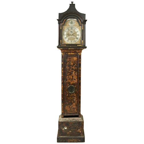 217 - AN 8 DAY JAPANNED LONGCASE CLOCK 12 inch dial signed James Sedgwick, London recessed seconds date ap... 