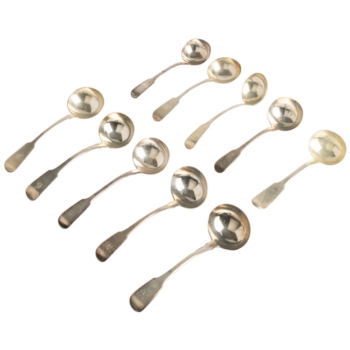 378 - TEN FIDDLE PATTERN SAUCE LADLES GEORGIAN AND VICTORIAN629 g.