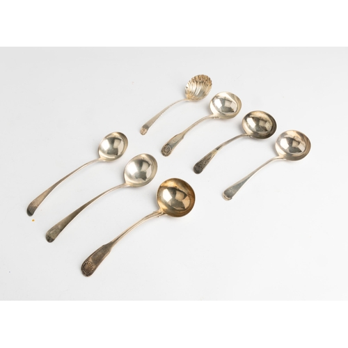 379 - SEVEN GEORGIAN SAUCE LADLES, LONDON 1770-1810385 g.