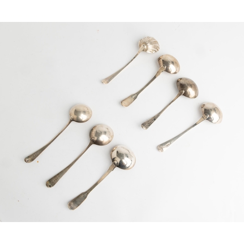 379 - SEVEN GEORGIAN SAUCE LADLES, LONDON 1770-1810385 g.