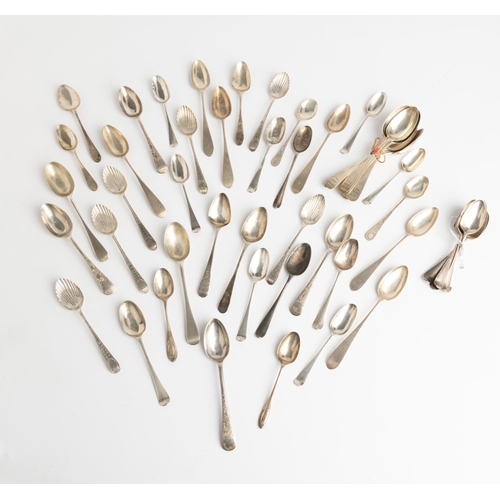 383 - A QUANTITY OF OLD ENGLISH PATTERN TEASPOONS GEORGIAN AND LATER606 g.