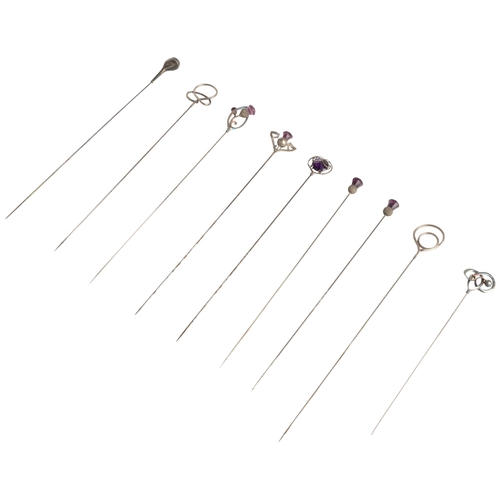 391 - NINE VARIOUS HALLMARKED HAT PINS, C.1910