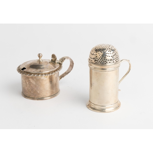 414 - A GEORGE IV DRUM MUSTARD POT, LONDON 1821 A plain drum mustard with gadroon rim and cast acanthus ha... 