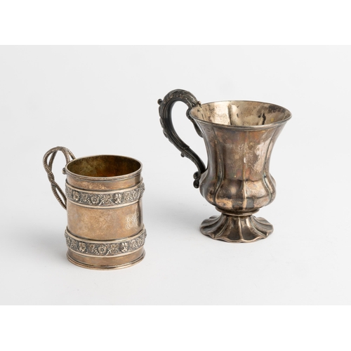 437 - A GEORGE III CHRISTENING MUG, LONDON 1818 With a cast entwining snake handle and two bands of cast g... 