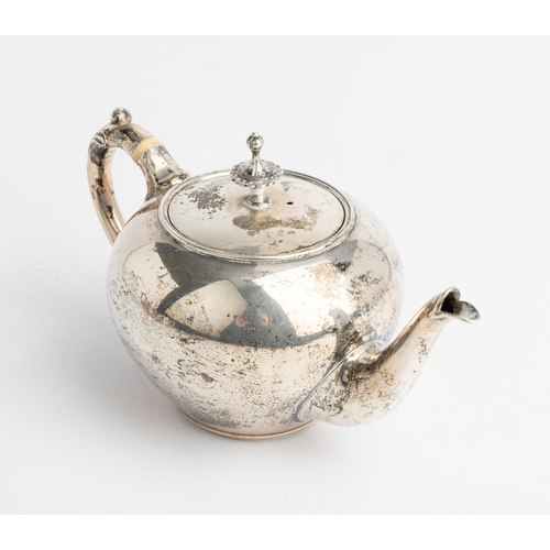 349 - A SMALL SPHERICAL DUTCH TEAPOT, C. 1860 With a silver handle and detachable finial.18 cm.246 g.Ivory... 