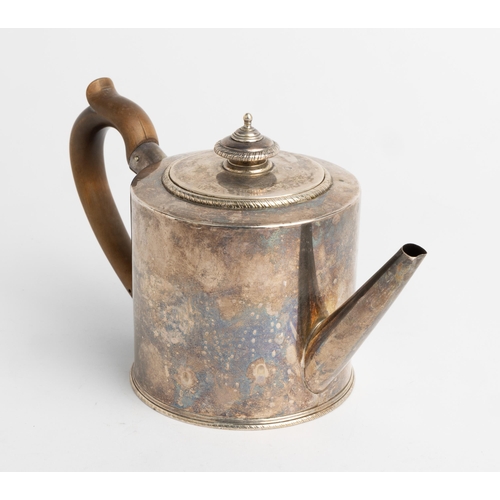 452 - A GEORGE III DRUM SHAPE TEAPOT, LONDON 1772 With gadroon edges and a carved wooden handle.22 cm.420 ... 