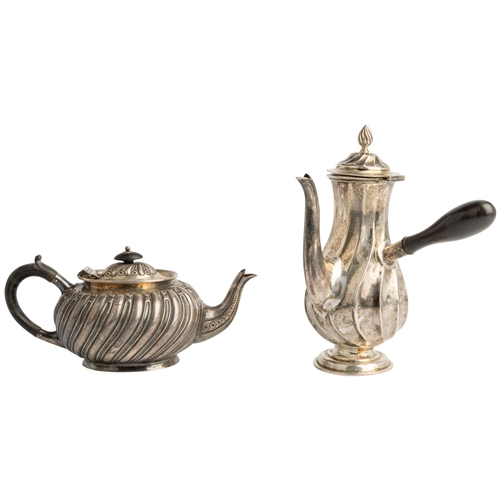 454 - AN SMALL OVAL FLUTED VICTORIAN TEAPOT, EDINBURGH 1887 Together with a French style side handled wryt... 