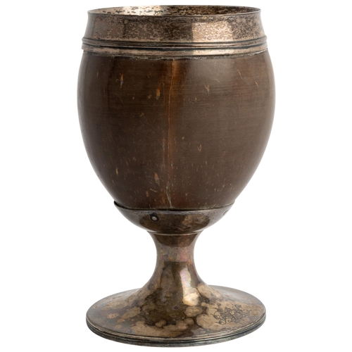 458 - A GEORGE III SILVER MOUNTED COCONUT CUP, LONDON 1830.13.5 cm.