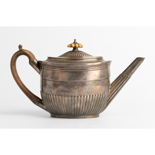 459 - A HALF FLUTED GEORGE III OVAL TEAPOT, LONDON 180127 cm.470 g.Ivory Exemption Certificate Submission ... 