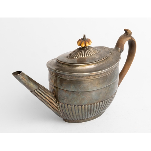 459 - A HALF FLUTED GEORGE III OVAL TEAPOT, LONDON 180127 cm.470 g.Ivory Exemption Certificate Submission ... 